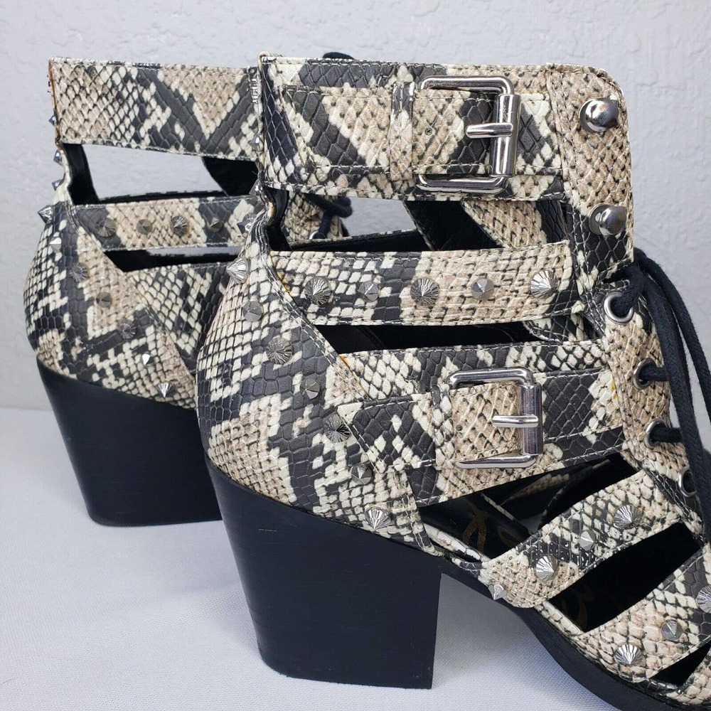 Sam Edelman Elana Boots Studded Snake Print Cagged Lace Up Heel Booties - Picture 5 of 14